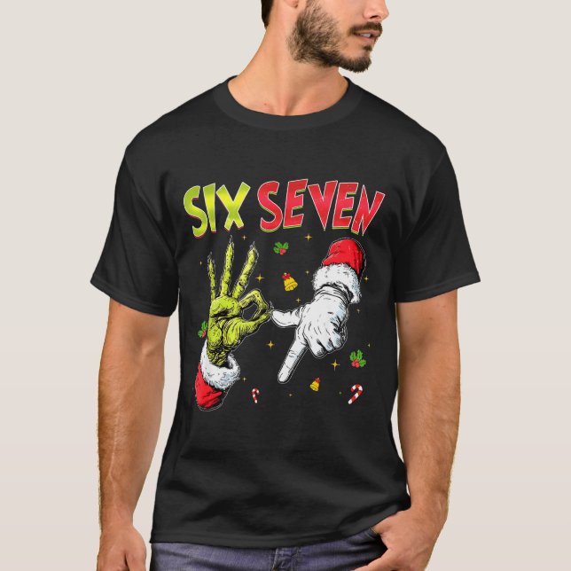 Funny Six Seven 67 Meme Monster Santa Christmas Pa T Shirt (Framsida)