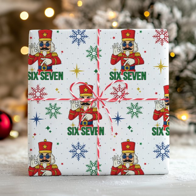 Funny Six Seven 67 Meme Nutcracker Christmas Humor Presentpapper (Trending Six Seven 67 6 7 funny Christmas Nutcracker xmas modern holiday humor gift wrapping paper)