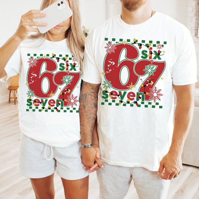 Funny Six Seven 67 Meme Retro Matching Xmas Humor T Shirt (Funny 67 6 7 Six Seven meme retro xmas  ugly Christmas sweater fun matching holiday humor t-shirt)