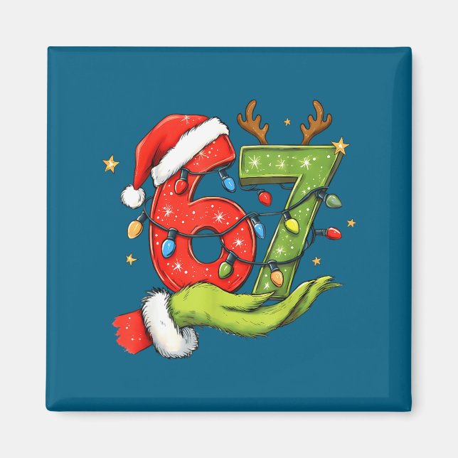 Funny Six Seven 67 Meme Santa Christmas Brainrot P Magnet (Framsidan)