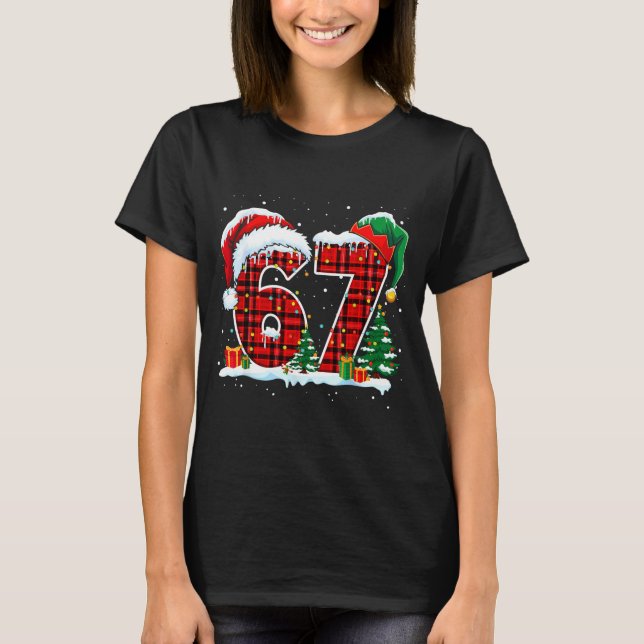 Funny Six Seven 6 7 Meme 67 Christmas Red Plaid Xm T Shirt (Framsida)
