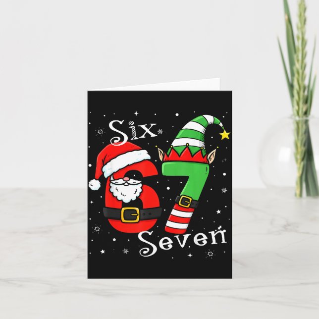 Funny Six Seven 6 7 Meme Christmas Santa Elf Numbe Kort (Framsida)