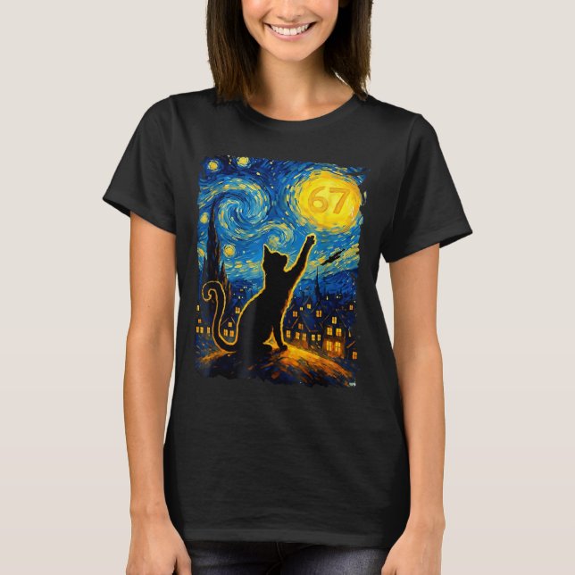 Funny Six Seven 6 7 Meme Starry Night Van Gogh Bla T Shirt (Framsida)