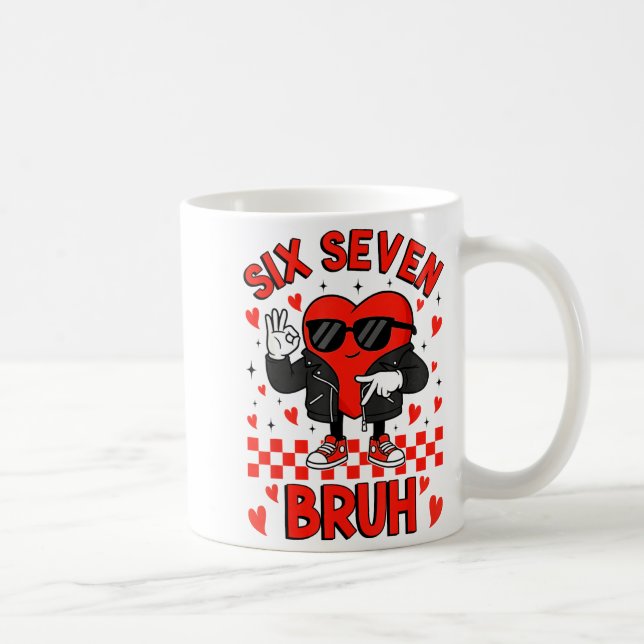 Funny Six Seven Bruh 6 7 Meme Valentines Heart Boy Kaffemugg (Höger)