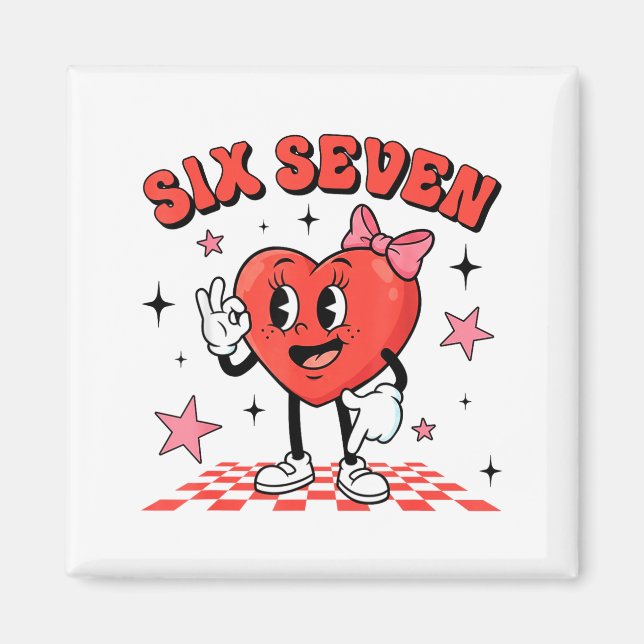 Funny Six Seven Cute Heart 67 Meme Valentine Kids  Magnet (Framsidan)
