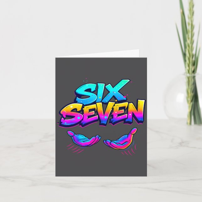 Funny Six Seven Design Graphic 67 6 7 Meme Hands G Kort (Framsida)