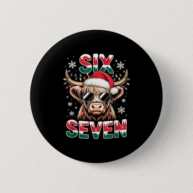 Funny Six Seven Highland Cow Christmas 67 Cool Xma Knapp (Framsida)