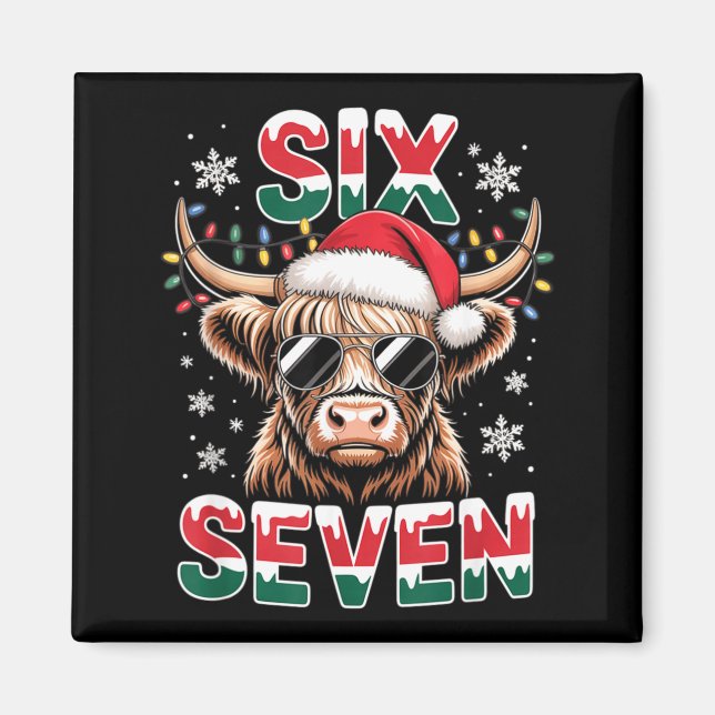 Funny Six Seven Highland Cow Christmas 67 Cool Xma Magnet (Framsidan)