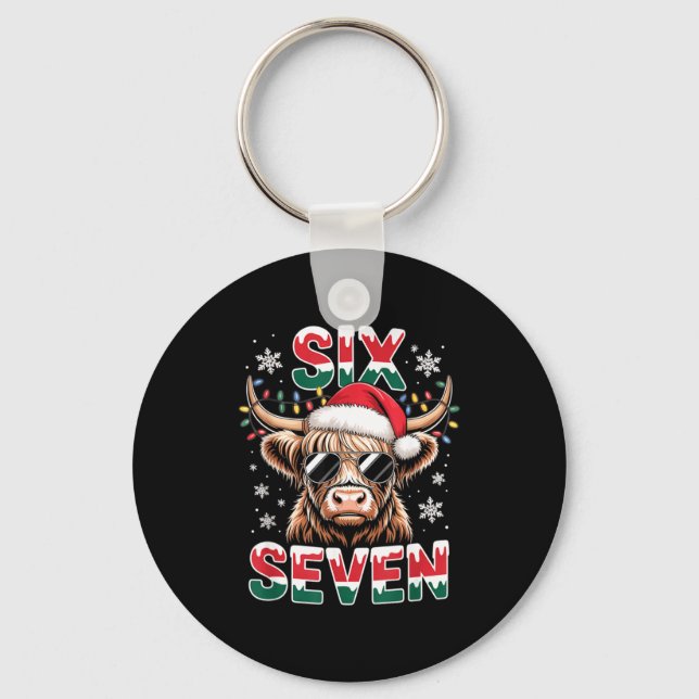 Funny Six Seven Highland Cow Christmas 67 Cool Xma Nyckelring (Framsida)