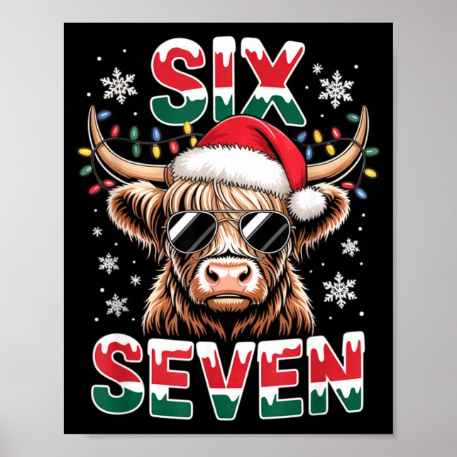 Funny Six Seven Highland Cow Christmas 67 Cool Xma Poster (Framsidan)
