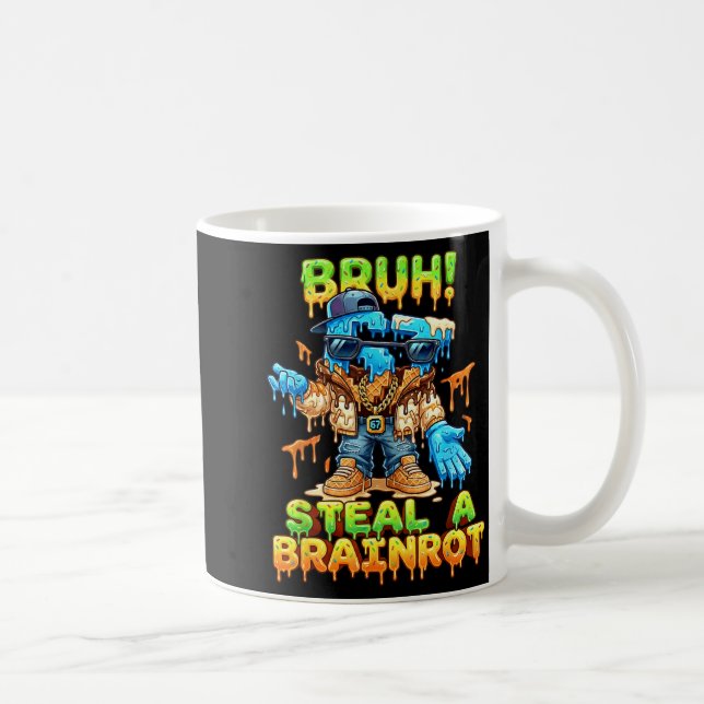 Funny Six Seven Meme - Bruh Steal A Brainrot - Fun Kaffemugg (Höger)