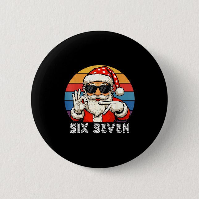 Funny Six Seven Meme Christmas Cool Santa Saying 6 Knapp (Framsida)