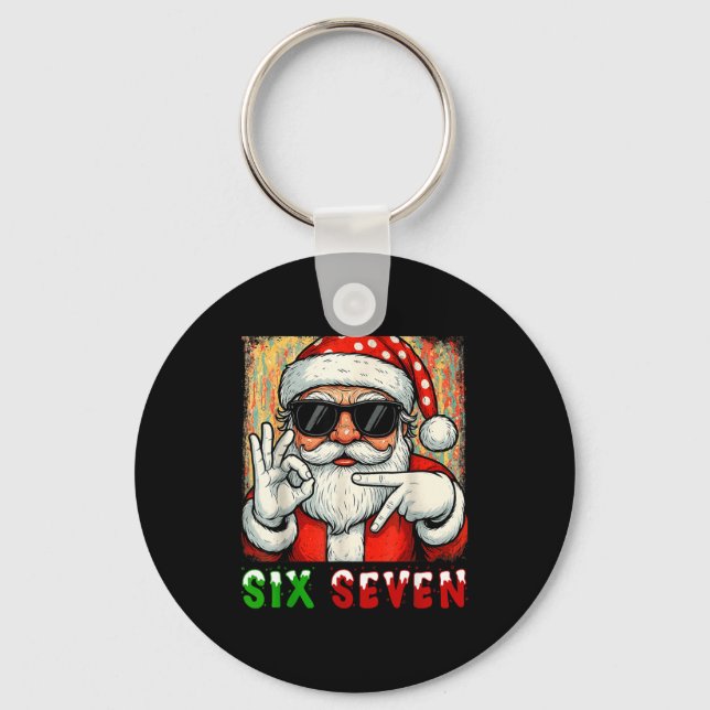 Funny Six Seven Meme Christmas Cool Santa Saying 6 Nyckelring (Framsida)