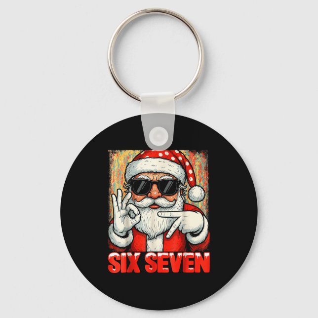 Funny Six Seven Meme Christmas Cool Santa Saying 6 Nyckelring (Framsida)