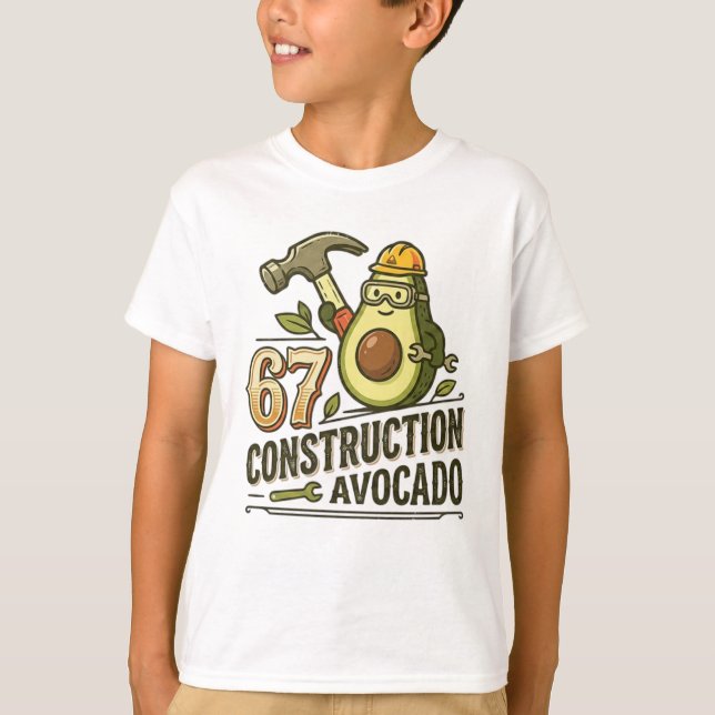 Funny Six Seven Meme Construction Avocado T Shirt (Framsida)