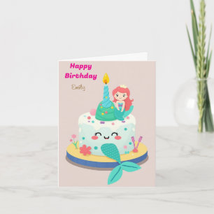 FUNNY SJÖJUNGFRU THEMED BARNS FÖDELSEDAG CAKE KORT