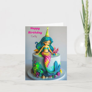 FUNNY SJÖJUNGFRU THEMED BARNS FÖDELSEDAG CAKE KORT