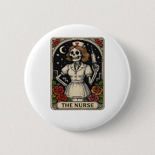 Funny sjuksköterska Skeleton Tarot Card Halloween Knapp