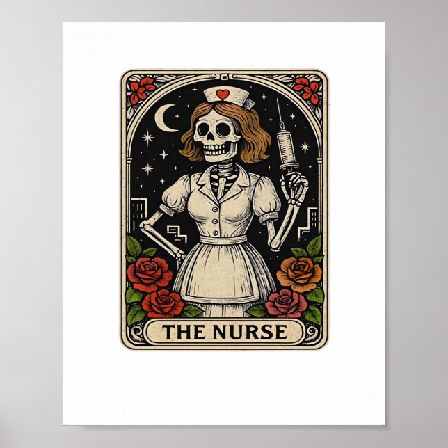 Funny sjuksköterska Skeleton Tarot Card Halloween Poster (Framsidan)