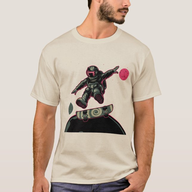 Funny Skateboarding Astronaut Space Skater Tee (Framsida)