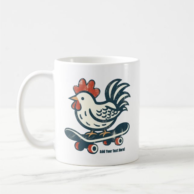 Funny Skateboarding Farm Chicken Personlig Kaffemugg (Vänster)