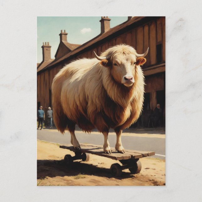 Funny Skateboarding Sheep Cow Hybrid Vykort (Framsida)