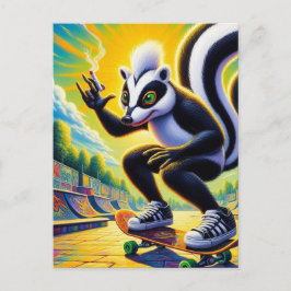 Funny Skateboarding Skunk Vykort