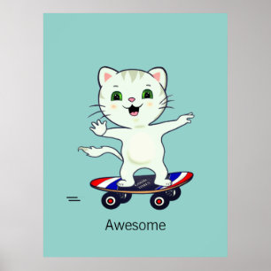 Funny Skater Tabby katt Poster