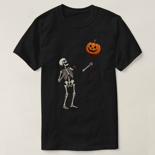 Funny Skeleton Arm Floating Pumpkin Balloon T Shirt (Design framsida)