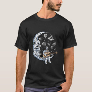 Funny Skeleton Astronaut spelar Guitar Rock musik T Shirt