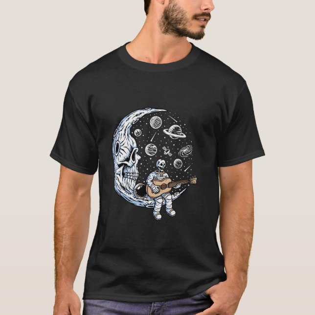 Funny Skeleton Astronaut spelar Guitar Rock musik  T Shirt (Framsida)