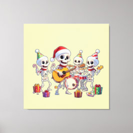 Funny Skeleton Band Christmas & New Year – 3D Cart Canvastryck