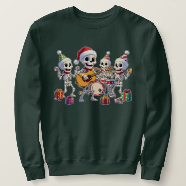 Funny Skeleton Band Christmas & New Year – 3D Cart Lång Ärmad Tröja (Design framsida)