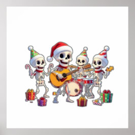 Funny Skeleton Band Christmas & New Year – 3D Cart Poster