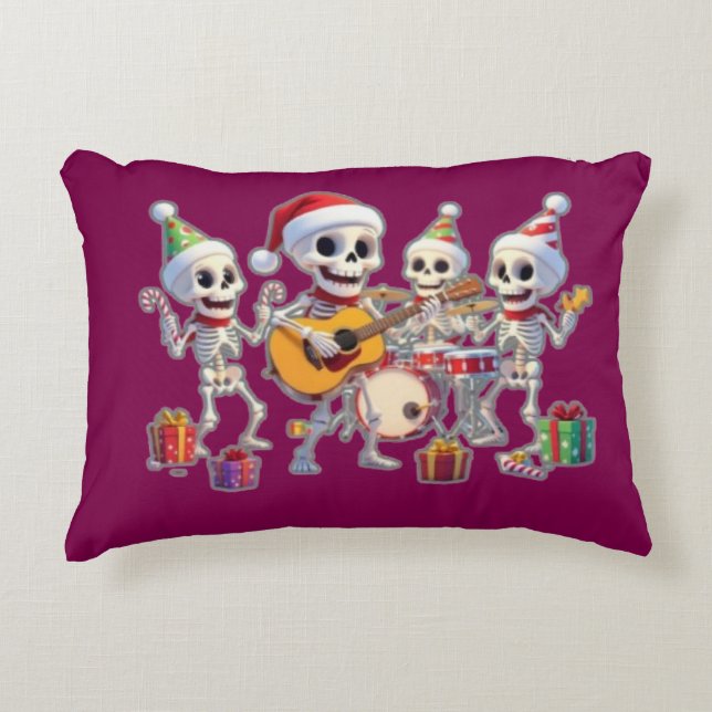 Funny Skeleton Band Christmas & New Year – 3D Cart Prydnadskudde (Framsidan)
