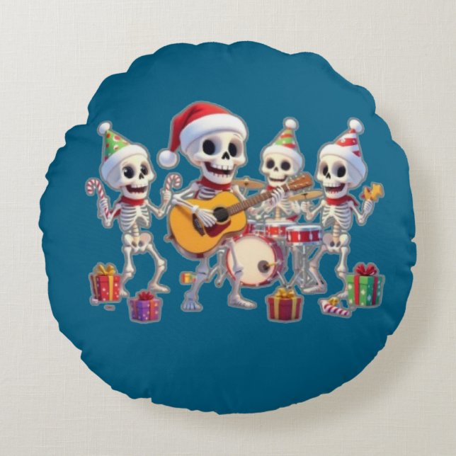 Funny Skeleton Band Christmas & New Year – 3D Cart Rund Kudde (Framsidan)