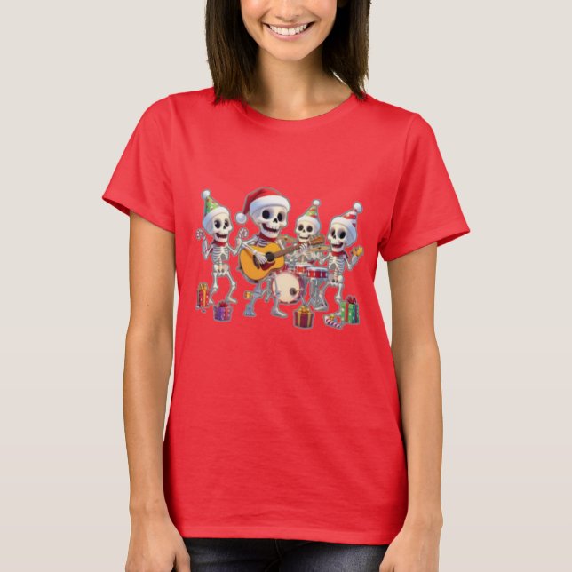 Funny Skeleton Band Christmas & New Year – 3D Cart T Shirt (Framsida)