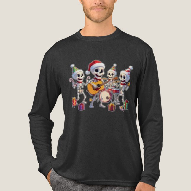 Funny Skeleton Band Christmas & New Year – 3D Cart T Shirt (Framsida)