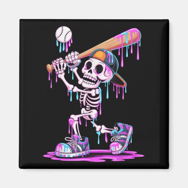 Funny Skeleton Baseball Drip Boys Youth Kids Hallo Magnet (Framsidan)
