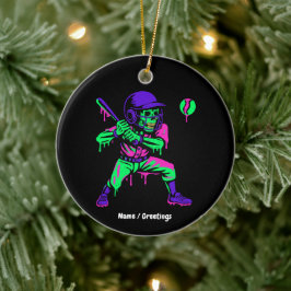 Funny Skeleton Bating Ice Cream Dripping Baseball Julgransprydnad Keramik