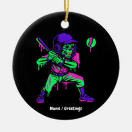 Funny Skeleton Bating Ice Cream Dripping Baseball Julgransprydnad Keramik