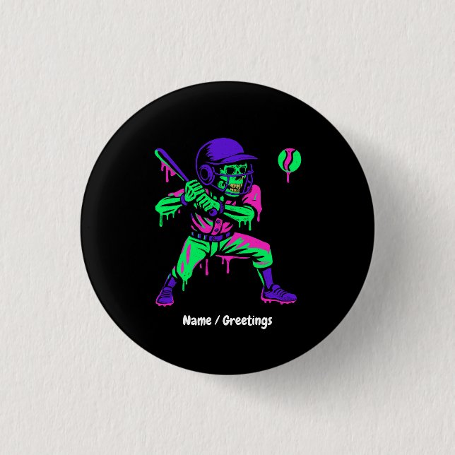 Funny Skeleton Bating Ice Cream Dripping Baseball Knapp (Framsida)