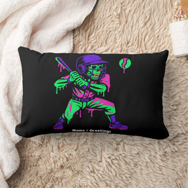 Funny Skeleton Bating Ice Cream Dripping Baseball Lumbarkudde (Filt)