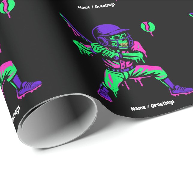 Funny Skeleton Bating Ice Cream Dripping Baseball Presentpapper (Rullad Hörn)