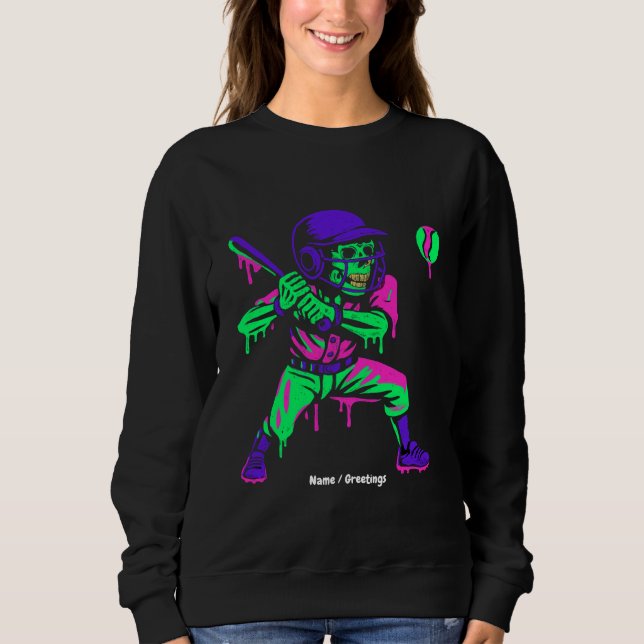 Funny Skeleton Bating Ice Cream Dripping Baseball T Shirt (Framsida)