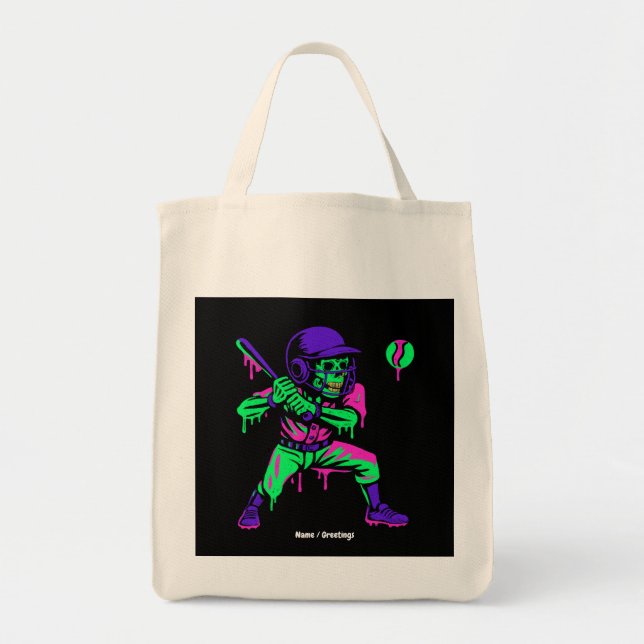 Funny Skeleton Bating Ice Cream Dripping Baseball Tygkasse (Framsidan)