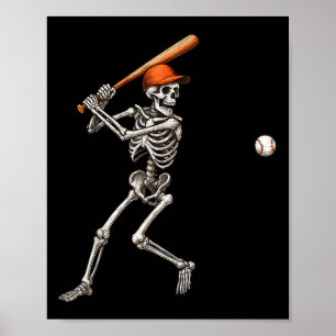 Funny Skeleton Battar Baseball Player Manar Boys H Poster