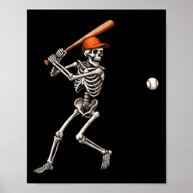 Funny Skeleton Battar Baseball Player Manar Boys H Poster (Framsidan)
