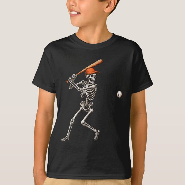 Funny Skeleton Battar Baseball Player Manar Boys H T Shirt (Framsida)