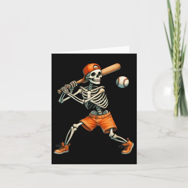 Funny Skeleton Batteball Halloween Boys Manar Kort (Framsida)